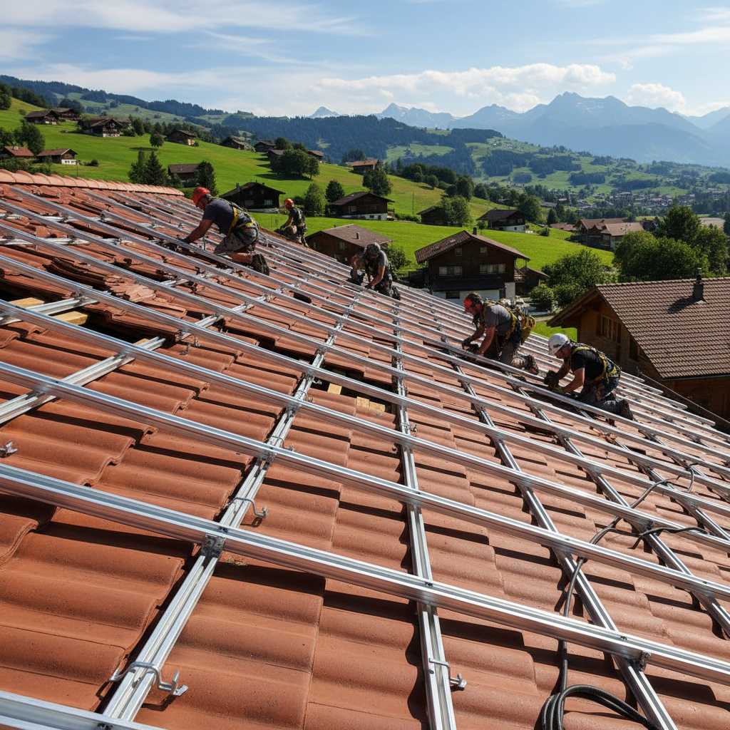 Solarpanels auf Einfamilienhaus in der Schweiz